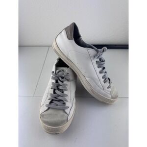 P448 John Womens White Leather Suede Low Top Sneakers Size 38 7.5 8